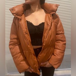 Faux Leather Oversized Puffer Jacket